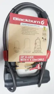 Blackburn 12" Bike U-Lock with 4' x 12mm Steel Cable, SECURITY LEVEL 5