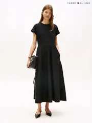 Tommy Hilfiger Black Gold Tone Button Midi Dress (W59890) | $369