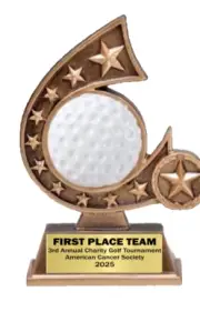 GOLF AWARD FULL COLORED GOLD RESIN MVP 1ST 2ND PLACE TEAM TROPHY PERSONALIZED