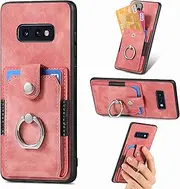 Compatible with Samsung Galaxy S10e 4G Magnetic Bracket Case,Compatible with Samsung Galaxy S10e 4G SM-G970 (PC+TPU+PU) 3 in 1 Card Slots Kickstand Phone Cover Pink