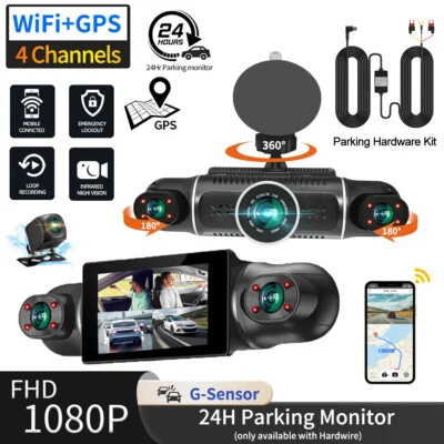 1080P HD WiFi Dash Cam 4 Channel Driving Recorder Car Front+Rear Camera G-Sensor