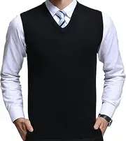 [FULIER] Men's Cashmere Wool V-Neck Sleeveless Vest Classic Pullover Knitted Waistcoat Sweater Cardigans Tank Tops
