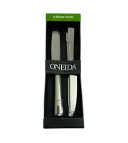 Oneida Aptitude 6 Dinner Knives Stainless Steel Modern Sleek Square Handle Tip