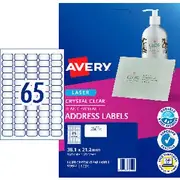 Avery 65UP Laser Address Labels Clear 25 Sheets