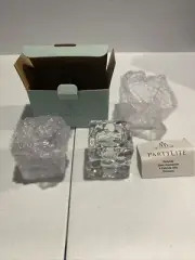 PartyLite Ice Block Votive Taper Holder Pair Retired NIB P8216