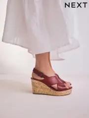 Red Standard/Wide Fit Forever Comfort® Leather Round Toe Cross-Over Slingback Platform Wedges (AV7756) | $92