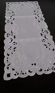 16"x36"Embroidered Tablecloth White Floral Table Runner Gift Party Home Decor