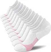 [cuangya] No Show Socks Women Running Pink Ankle Footies Cushioned Low Cut Socks 5 Pairs White