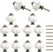 Shengsenfu White Pumpkin Knobs, 12 Pcs Vintage Ceramic Cabinet Knobs, Dresser Knobs, Pulls Handles with Mounting Screws for Closet Cupboard Furniture Door Knobs, Drawer Door Pulls Dresser Handles