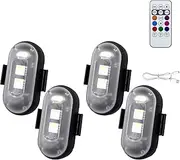 Rgb LED Aircraft Strobe Lights,Wireless LED Strobe Lights with Remote Control USB Rechargeable High Brightness 8 Colors Emergency Warning Ip65 Waterproof Anti-Collision for Car Motorcycle Bike(4pc_Vel