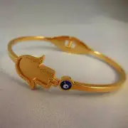 Gold Hamsa Protective Eye Hinged Bangle Bracelet