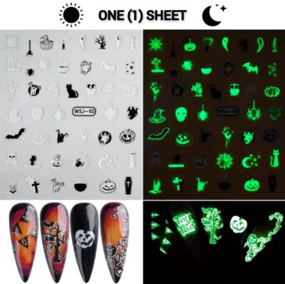 HALLOWEEN NAIL ART STICKERS (One Sheet) Glow-In-the-Dark Cool Party Fashion