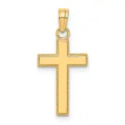 14K Yellow Gold Polished Block Style Beaded Edge Cross Charm
