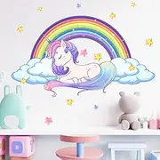 Unicorn Wall Decals Art Rainbow Peel and Stick Stickers - Waterproof With Star Cloud for Girls Kids Bedroom Nursery Playroom Decor