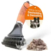 2-Sided Deshedding & Dematting Comb for Dogs, Cat Grooming Brush, Undercoat Brus