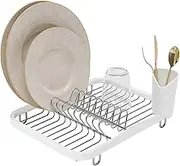 Umbra Sinkin Drying Rack – Dish Drainer Caddy with Removable Cutlery Holder Fits in Sink or on Counter top, Medium, White/Nickel Kitchen