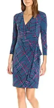 Anne Klein Juniper Combo Printed Side Ruffle Stretch Jersey Dress, 12R - $119