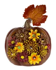 Northlight 8in Lighted Solar Powered Floral Fall Harvest Pumpkin Decoration