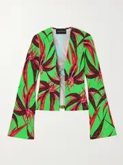 [LOUISA BALLOU] LOUISA BALLOU - Embellished Printed Ribbed Jersey Cardigan - Green - x small x small Green