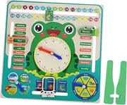 HEALSOPTHY Frog Calendar Clock Wooden Learning Date Weekdays Education Classroom Home Teaching Supplies