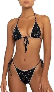 [Aretas] Women's Bikini Set Two Piece Halterneck Triangle Sexy Thong String Swimsuit Swimwear Side Lacing