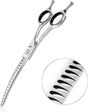 PURPLEBIRD 6.5 Inch Downward Curved Dog Grooming Scissors Pet Chunker Shears Professional Safety Blunt Tip Trimming Shearing for Dogs Cats Face Paws Limbs Japanese Stainless Steel Silver
