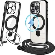 Magnetic Mobile Phone Chain for iPhone 16 Pro Max Case with Strap [Compatible with MagSafe] Transparent Silicone Mobile Phone Case with Chain Transparent Protective Case for Hanging Shockproof Case