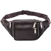 Bum Bag Genuine Leather Fanny Pack Zip Pouch Unisex Waist Belt Wallet-Coffee
