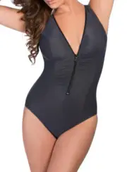 Miraclesuit Suit Yourself Gray Soft Cup Zip Up One Piece Swimsuit L134021 Size 8