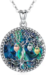 Tree of Life Necklace Sterling Silver Crystal Abalone Shell Tree Necklace with H