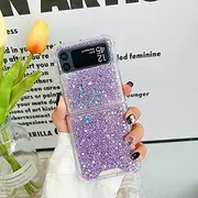 UEEBAI Case for Samsung Galaxy Z Flip 4 5G, Pretty Bling Glitter Case for Women Cute Shiny Sparkle Phone Case for Girls Bling Stars Cover Four Corner Shockproof Slim Fit Flip Case - Purple