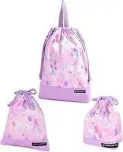 NJ603300 Drawstring Set, 3 Piece Set, Drawstring Large Lunch Bag, Drawstring (Cup Bag), Gymnastics Bag, Preparation for School Admission, Cute Girls, Pastel Balloons,