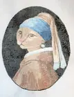 Girl (Cat) with Pearl Earring Was $190 Needlepoint Canvas Hand Painted 18 mesh