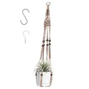 Macrame Plant Hanger Indoor Hanging with Wood Beads Macrame Planters No 1 Brown