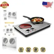 1800W Dual Burner Electric Hot Plate - Portable Ceramic Cooktop for All Cookware