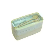 3 Layer Wheat Straw Bento Box Students Lunch Box Eco Friendly Leakproof 900ml Food Container Lunch Box with Compartment-Green