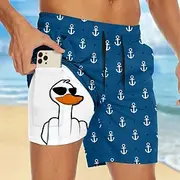 Men's Anchor Funny Duck Lined Shorts 2 in 1 Board Shorts Swim Shorts Mid Waist Hawaiian Vacation Holiday Beach Wear Side Pockets With Compression Liner Elastic