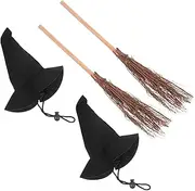 MOBUTOFU 4pcs Miniature Halloween Witch Hat and Broomstick Unique DIY Craft Supplies for Party Decorations Dollhouse Accessories and Pet Costumes for Halloween Celebrations