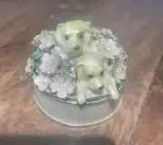 Puppies Dogs In Flowers Jeweled Hinged Trinket Box