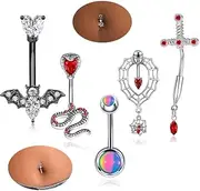 [Jerany] 4 Pcs Snake Belly Rings for Women Surgical Steel Navel Rings Rhinestone Navel Barbell Butterfly Snake Belly Button Ring Set 304L Nightclub Halloween Body Jewelry Piercing for Girls