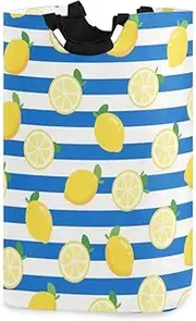 Blue White Striped Fruit Lemon laundry baskets, and waterproof fabric cube storage baskets bins with sturdy handle bins mini small for nursery kitchen gadget