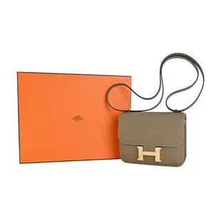 Hermes 愛馬仕Constance 18cm Epsom牛皮新款附鏡斜背包(18大象灰/U刻/玫瑰金釦)