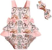 [GRNSHTS] Baby Girl Sunsuit Set Toddler Honey Bees Romper Sleeveless Bodysuit with Headband Summer Outfits