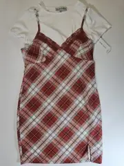 Almost Famous Juniors Midi XL Plaid White Tee Layered Y2K Inspired Retro Style