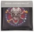 Skull Crossbones Bifold Wallet Brown Vegan Leather Mens Biker Xmas Gift Exchange