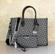 MICHAEL KORS MIRELLA MEDIUM TOTE SHOULDER BAG + WALLET MK GLITTER SILVER BLACK