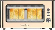 LONGDEEM 2 Slice Toaster 1.75" Extra Wide Slots, See-Through Window 6-Shade Settings & Bagel/Defrost/Cancel Function, Removal Crumb Tray & Under Base Cord Storage, Gold