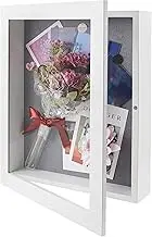 Frametory, 11x14 White Shadow Box Case - Front Opening - Item Holder - Wall Display, Sawtooth Hangers - Great for Travel Souvenirs, Plane Tickets, Brochures (White, 11x14)