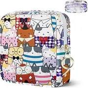 Likesing Tampon Holder for Purse, Canvas Period Bag Sanitary Napkin Storage Bag for Girls Womens, Portable Feminine Emergency Pad Period Pouch(Colorful Kittens)
