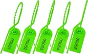 [Slinzweo] 100 Plastic Security Seals Numbered Zip Ties Pull Tite Safety Tags Tear-Off Security Tags Secure Anti-Tamper Tags for Fire Extinguisher, Clothes, Bags (Green)